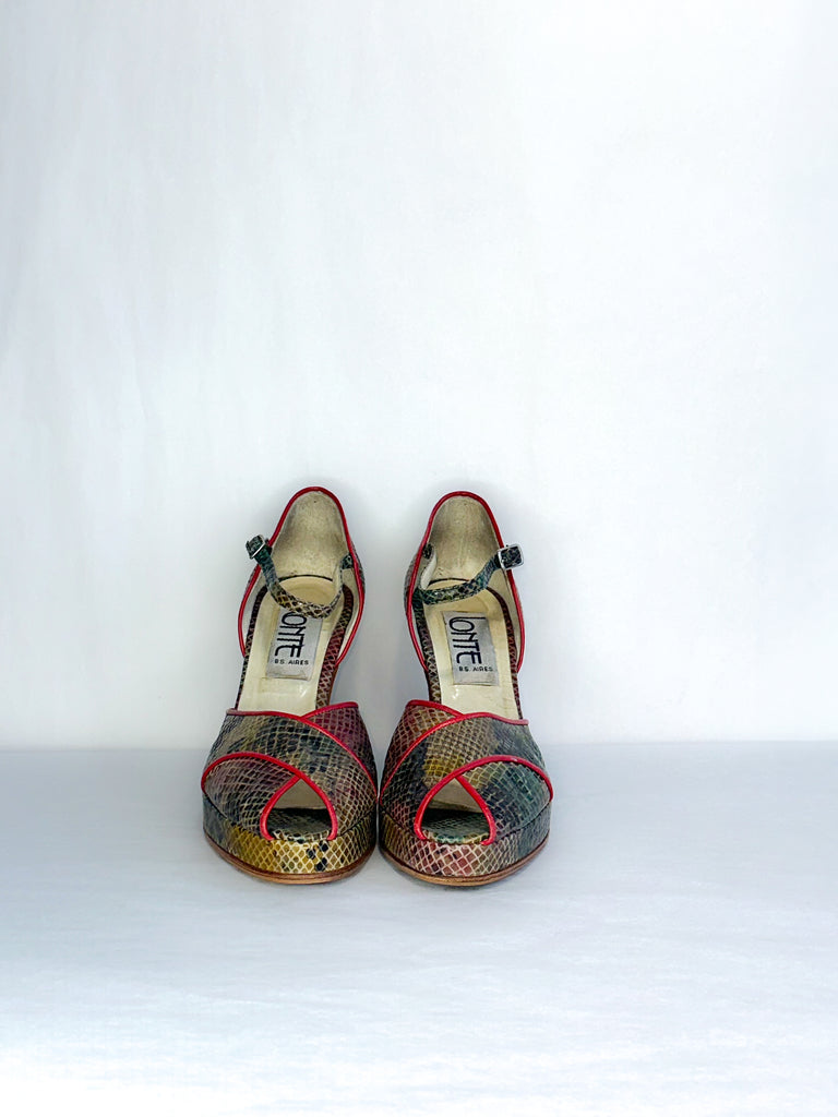 Lonte Peep-Toe Snakeskin Tango Heels