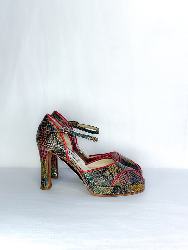Lonte Peep-Toe Snakeskin Tango Heels