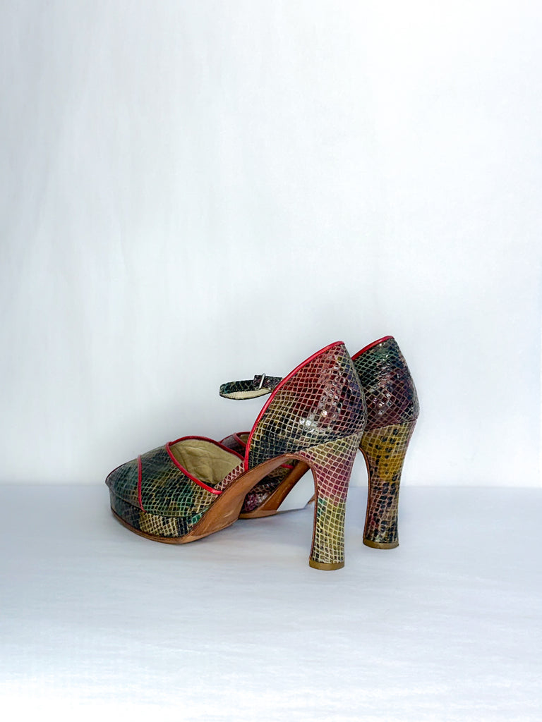 Lonte Peep-Toe Snakeskin Tango Heels