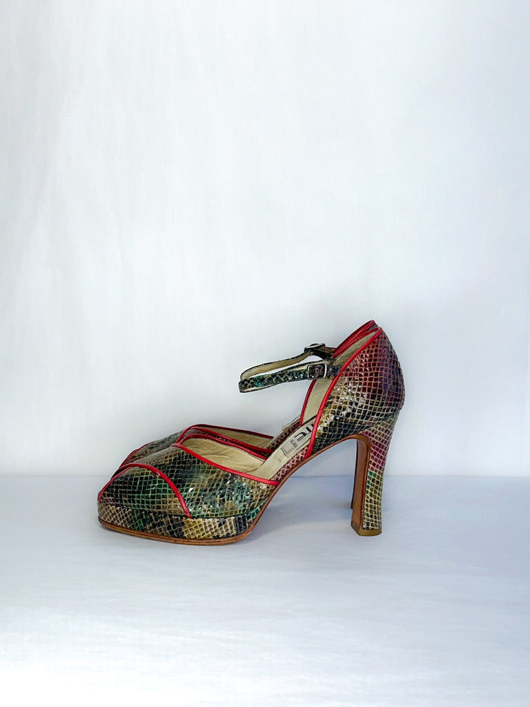 Lonte Peep-Toe Snakeskin Tango Heels