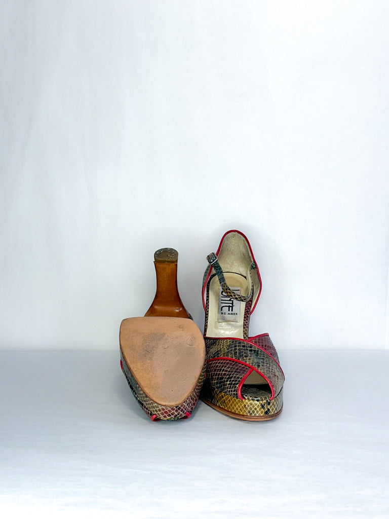 Lonte Peep-Toe Snakeskin Tango Heels