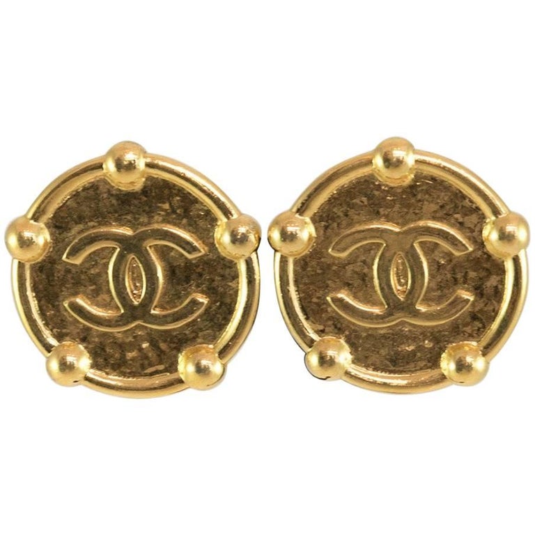 CHANEL Paris Spring 1993 Long Gold Plated CC Logo Earrings Claudia Schiffer