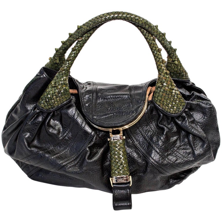 Vintage Fendi Spy Bag Cloth Green and Leather Elegant Designer 