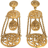 1980's Chanel Gold Tone Floral Filigree Chandelier Clip Earring