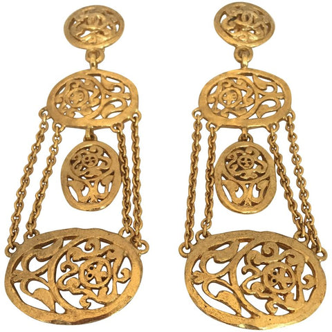 Chanel Filigree 1980's Gold Tone Cross Necklace