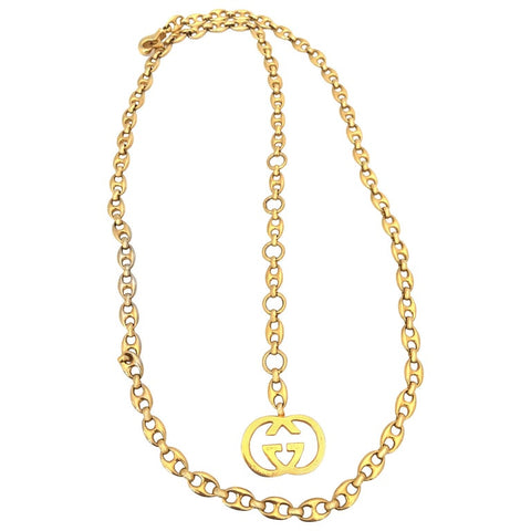 Gucci 1970's Infinity Symbol Red & White Enamel and Gold Tone Chain Belt