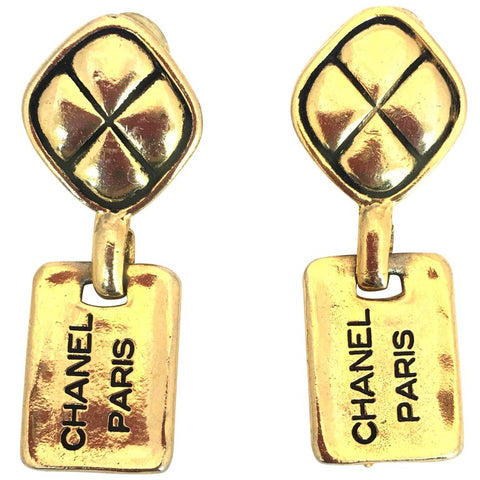 Chanel Gold Tone CC Logo Swirl Cross Necklace