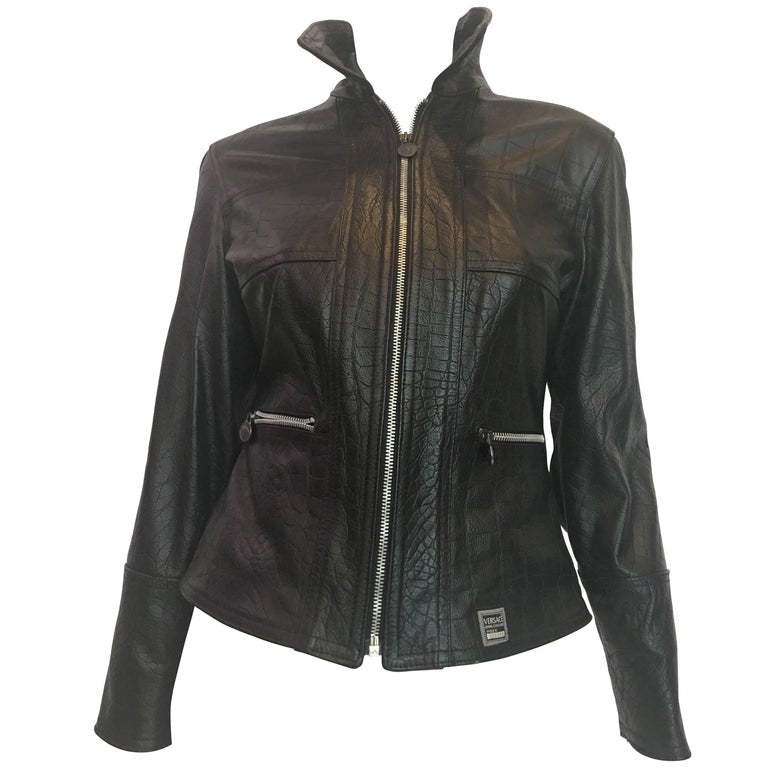 Versace 1990's Lizard Embossed Leather Jacket