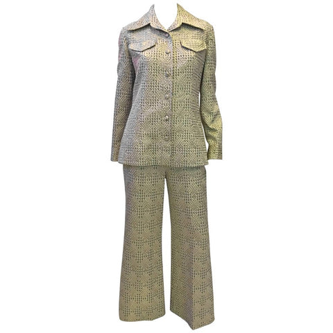 Mod Jackie O Style 1960's Gold Matching Coat and Dress 2 Piece Ensemble