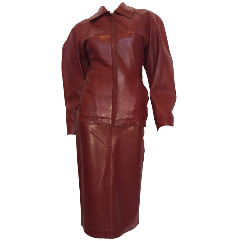 Alaïa 1980's Red Leather Skirt Suit