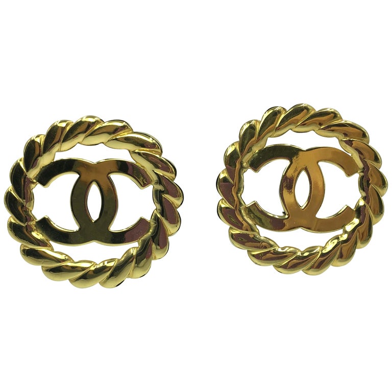Vintage CHANEL Earrings With Golden CC Faux Pearl Black 