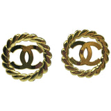 Chanel Gold Tone CC Logo/Chain Statement Clip On Earrings