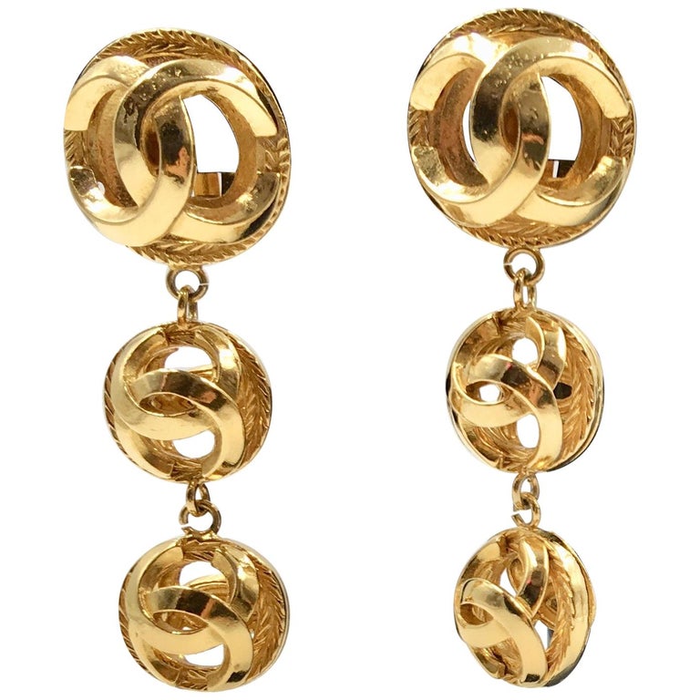 Auth CHANEL CC Logo Pearl Drop Clip On Earrings Gold Used from Japan FS   eBay