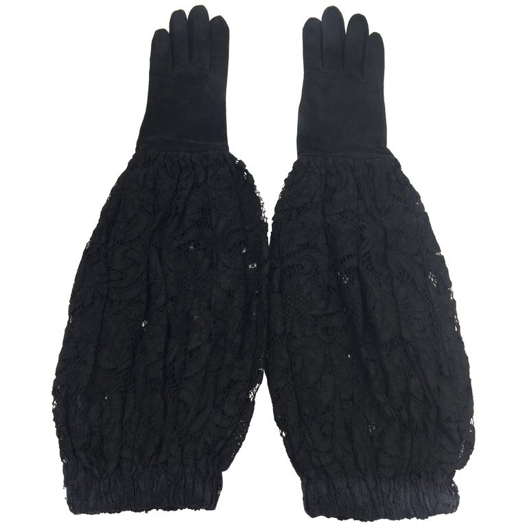 Dior Black Suede and Lace Blouson Elbow Length Glove