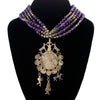 Amethyst Beaded Vintage Necklace with Peruvian Coin