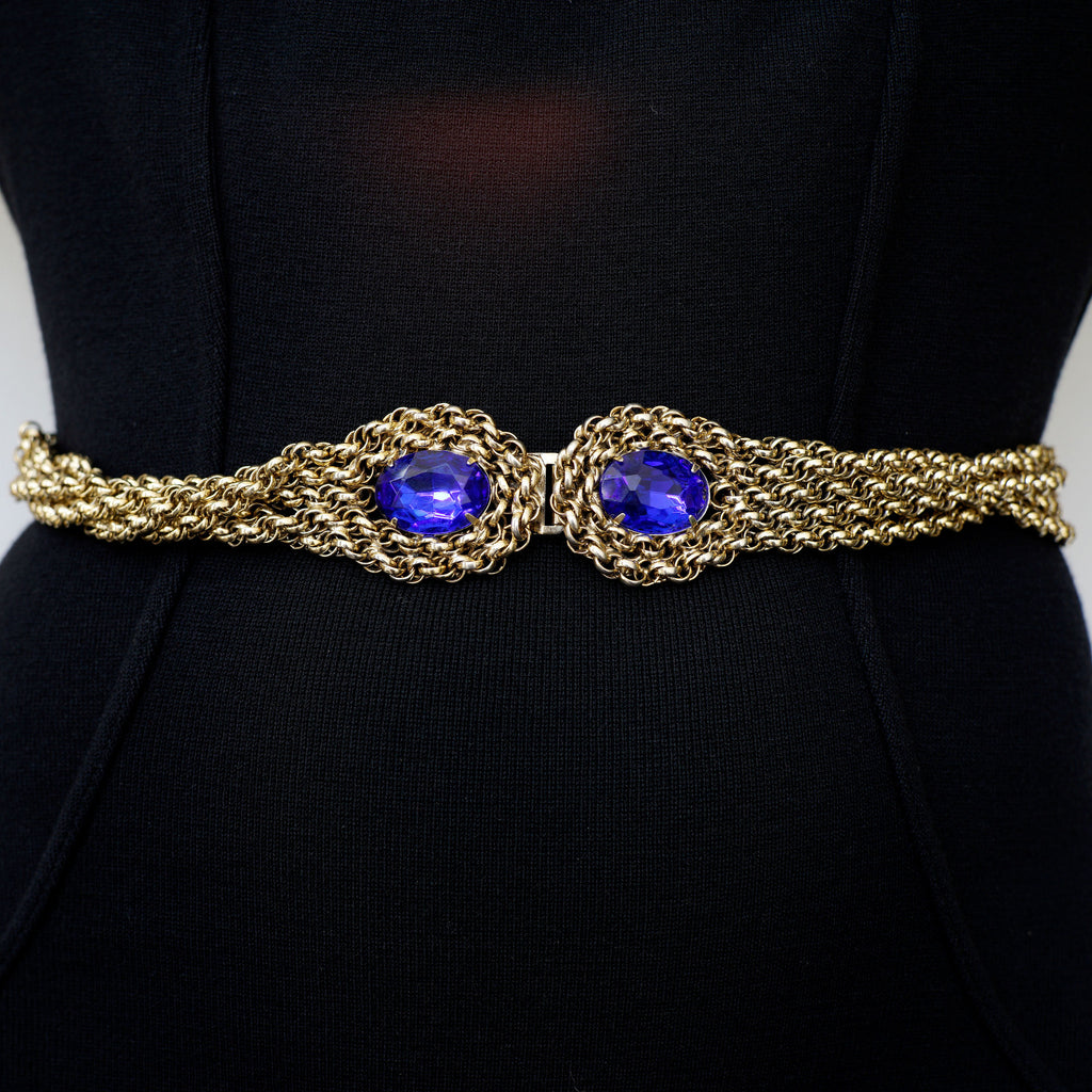 Blue Glass Stone Gold Twist Belt