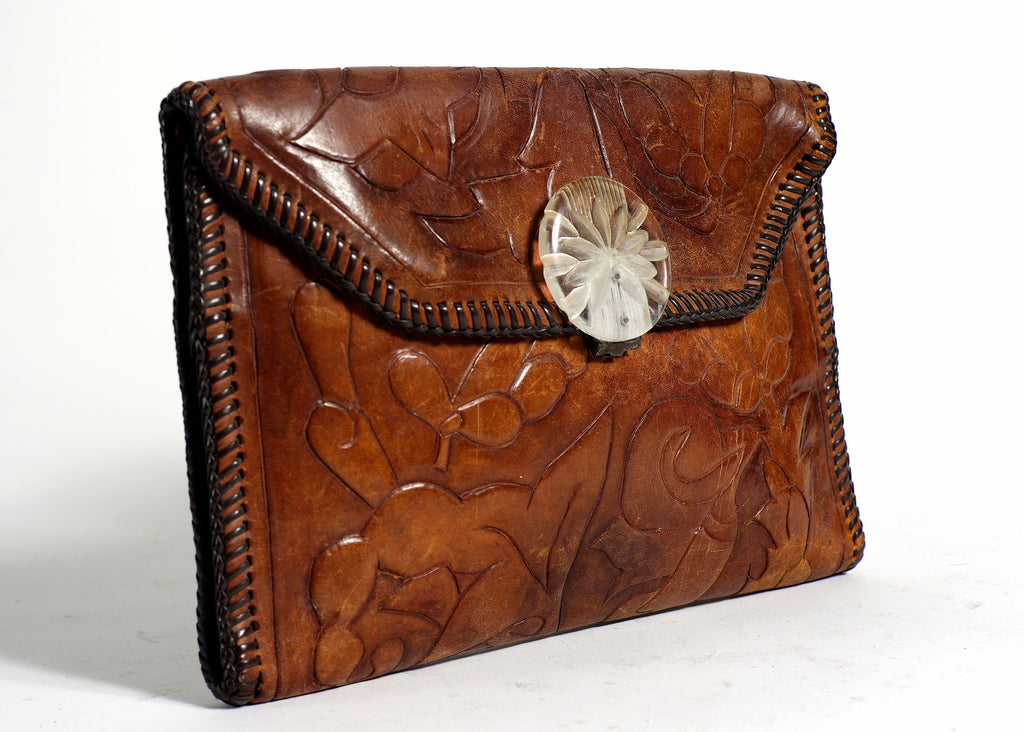 Leather Hand Tooled Clutch