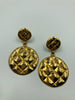 Chanel 1980's Gold Tone Quilted Drop Clip Earrings