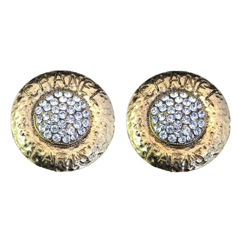 Chanel 1980's Gold Tone Quilted Drop Clip Earrings