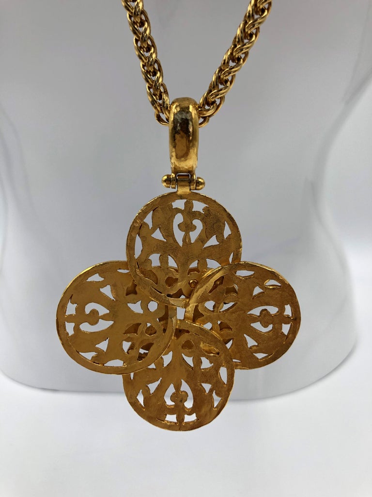 Chanel Filigree 1980's Gold Tone Cross Necklace