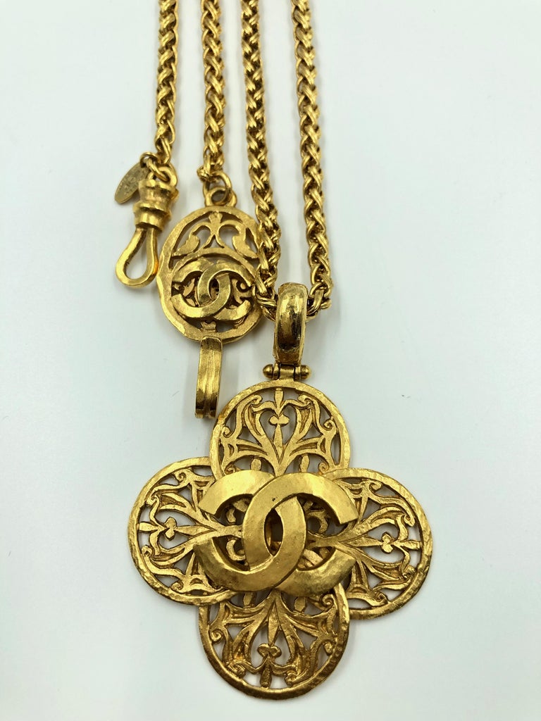 Chanel Filigree 1980's Gold Tone Cross Necklace For Sale at 1stDibs