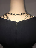 Jay Kobrin 1960's Black Matte Jersey Long Dress with Gold Chain Neckline