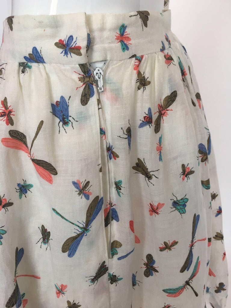 Gucci Linen 1980's 2 Piece Dragonfly Print Skirt Set