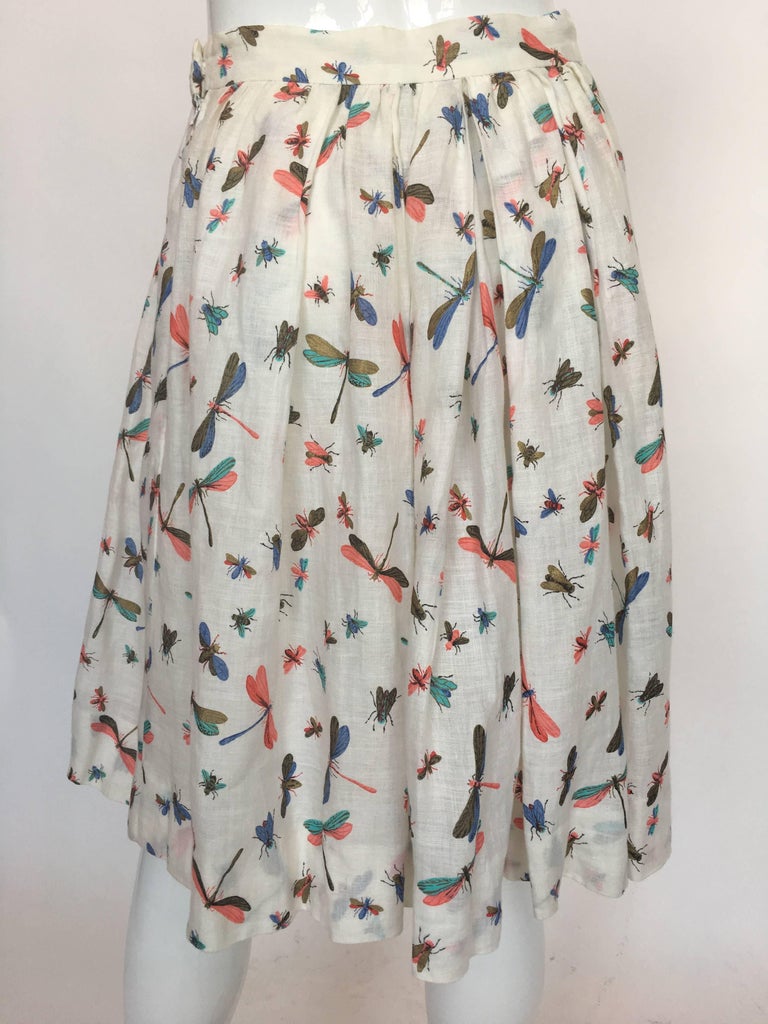 Gucci Linen 1980's 2 Piece Dragonfly Print Skirt Set