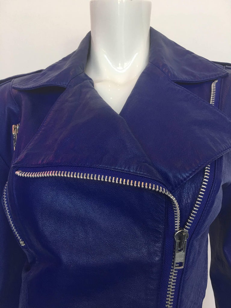 Michael Hoban 1980's North Beach Leather Purple / Blue Moto Dress with Zippers