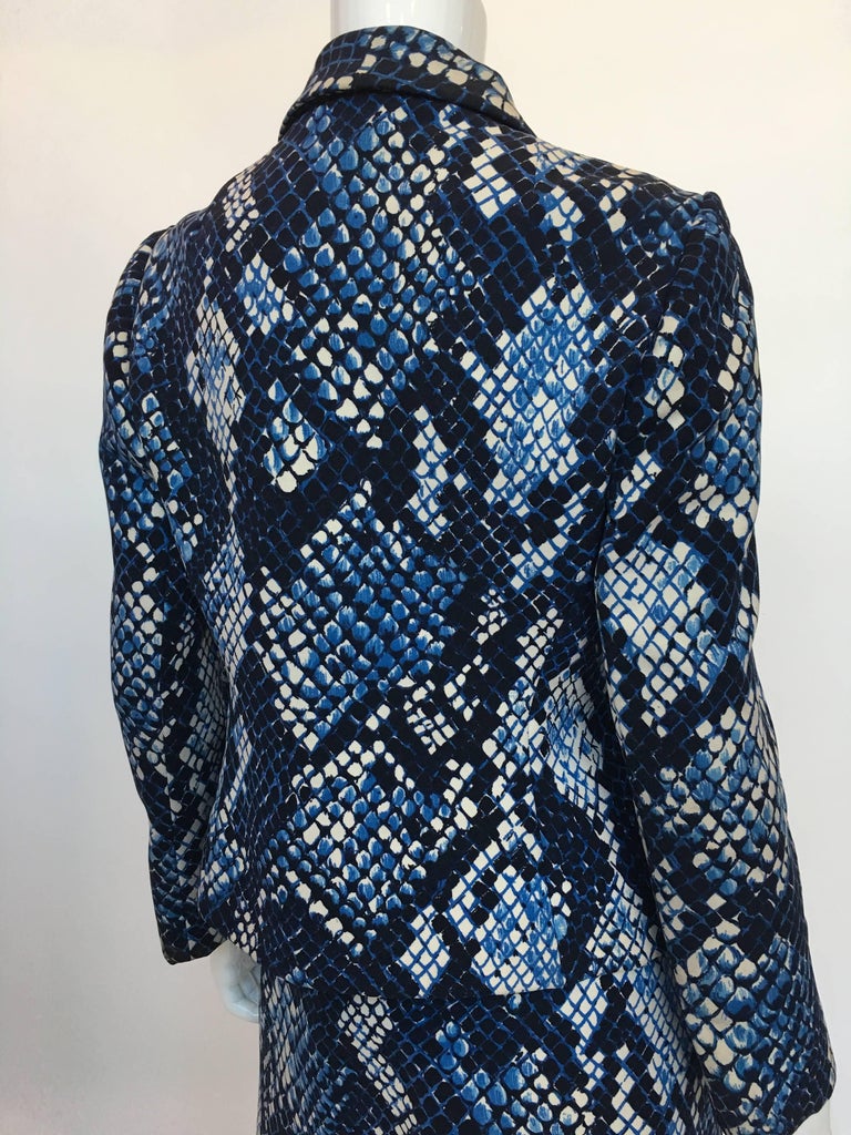 Unique 1960's Blue Snakeskin Print 2 Piece Suit