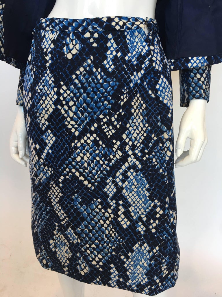 Unique 1960's Blue Snakeskin Print 2 Piece Suit