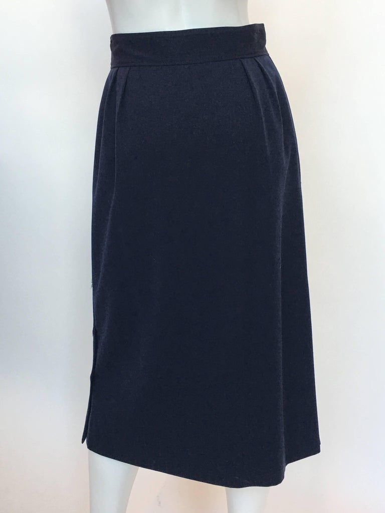 Gucci 1970's Navy Gabardine Wool Pleated Skirt