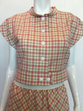 Pierre Cardin 1980's Pink and White Plaid Wool Cap Sleeve Skirt Suit