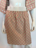 Pierre Cardin 1980's Pink and White Plaid Wool Cap Sleeve Skirt Suit