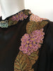 1920's Handmade Black Silk Embroidered and Beaded Floral Trim Dress
