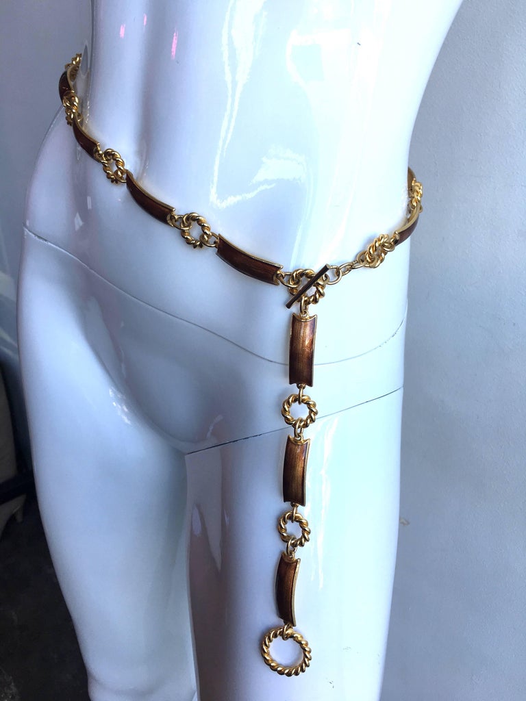 1970's Gucci Gold Tone with Bronze Enamel Chain Link Belt
