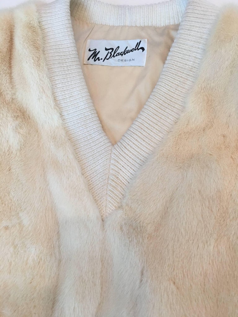 Mr Blackwell 1960's White Mink V Neck Sweater