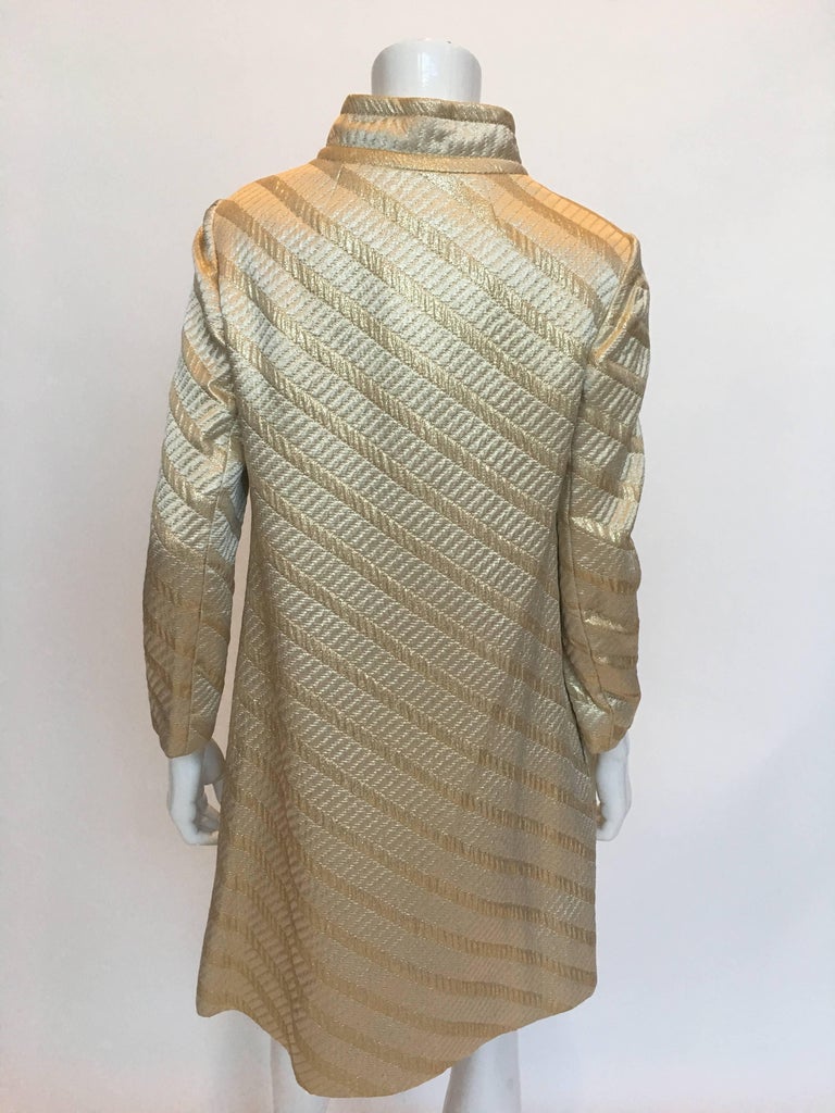 Mod Jackie O Style 1960's Gold Matching Coat and Dress 2 Piece Ensemble