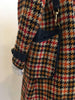 Bonnie Cashin 1960's Wool Plaid A Line Coat with Navy Blue Leather Trim