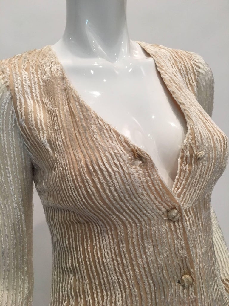 Pauline Trigere 1970's Ivory Velvet Long Dress