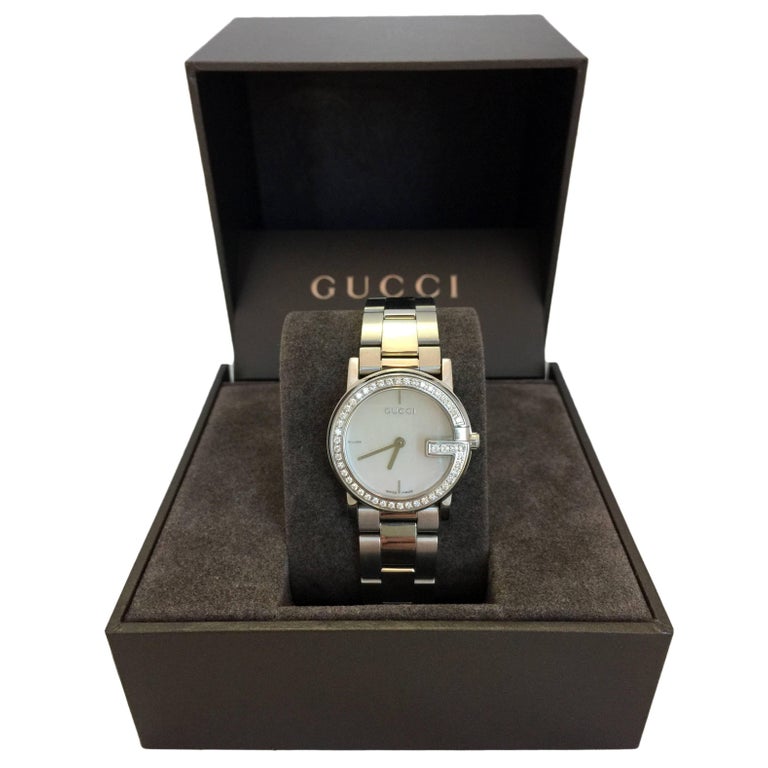 Gucci Stainless Steel Mother of Pearl Face Diamond Encrusted "101L" Watch