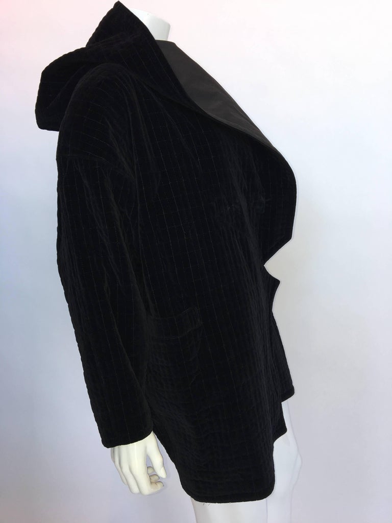 Versace 1980's Black Quilted Velvet Oversized Hooded Jacket
