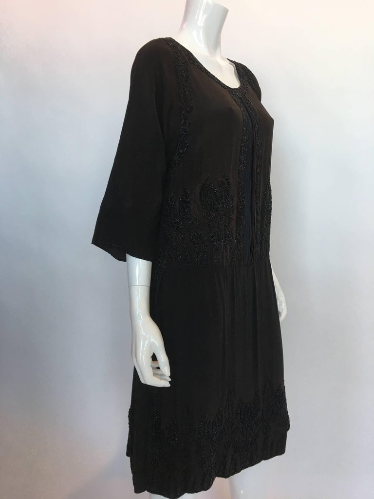1920's Vintage Beaded Silk Crepe Flapper Dress