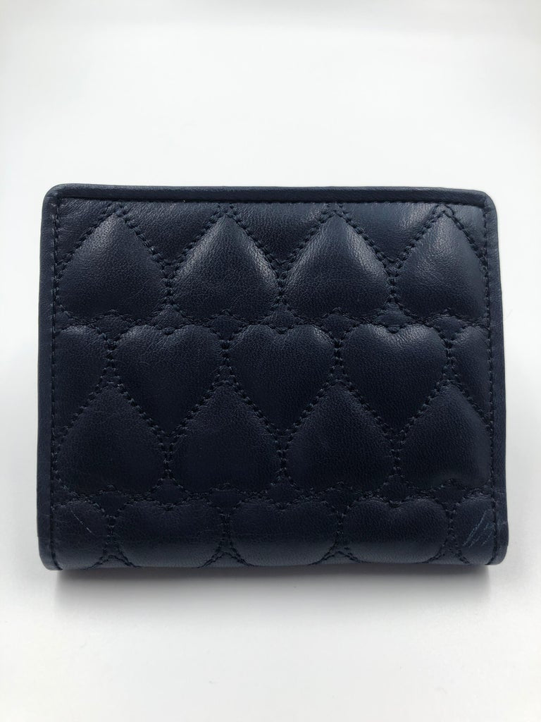Moschino Midnight Blue Heart Quilted Small Logo Wallet