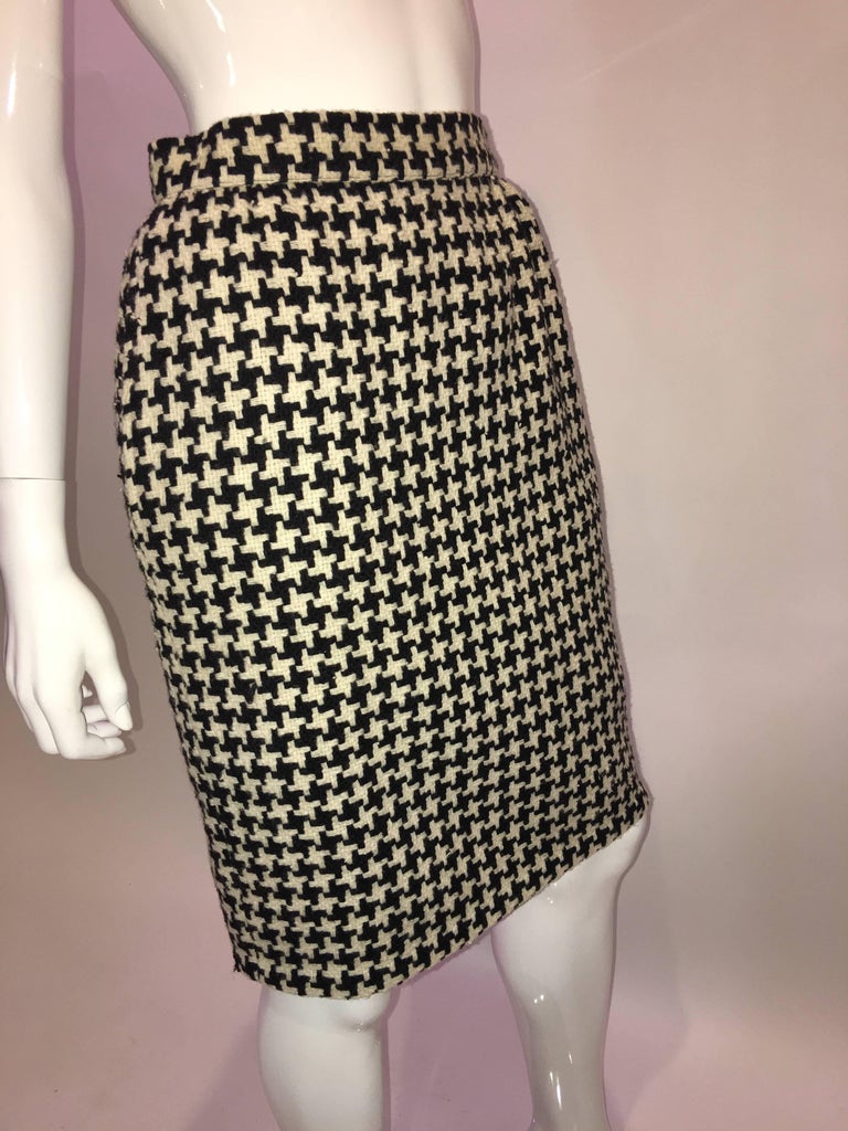Ungaro 1980's Black and White Houndstooth Wool Skirt