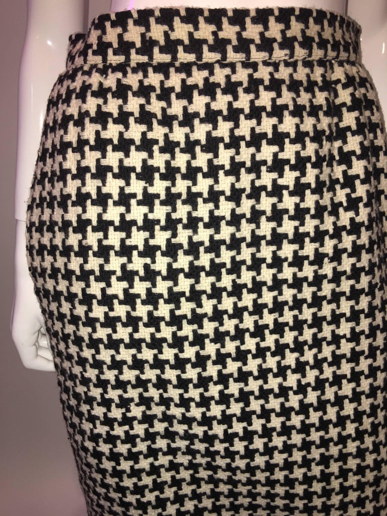 Ungaro 1980's Black and White Houndstooth Wool Skirt
