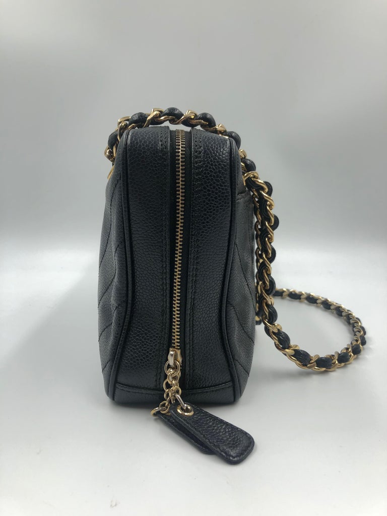 Chanel Vintage Chanel Black Caviar Quilted Leather Round Shoulder Bag