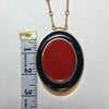 Guy Laroche Gold Tone Necklace with Red + Navy Enamel Plated Oval Pendant