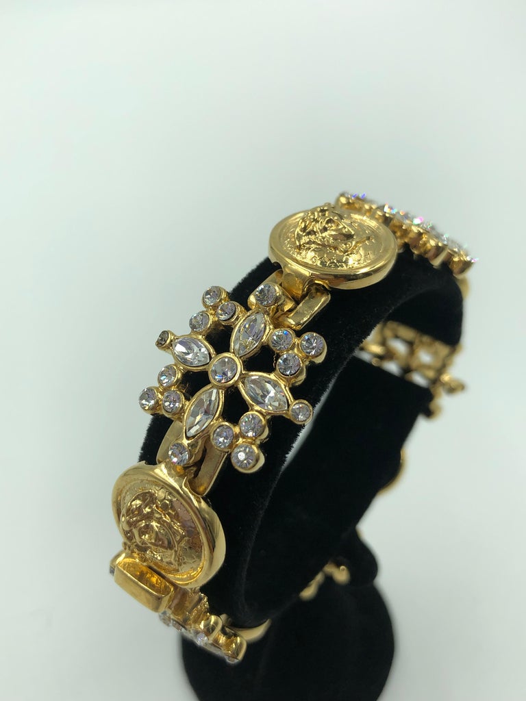 Versace Medusa Head with Rhinestone & Gold Tone Cocktail Bracelet