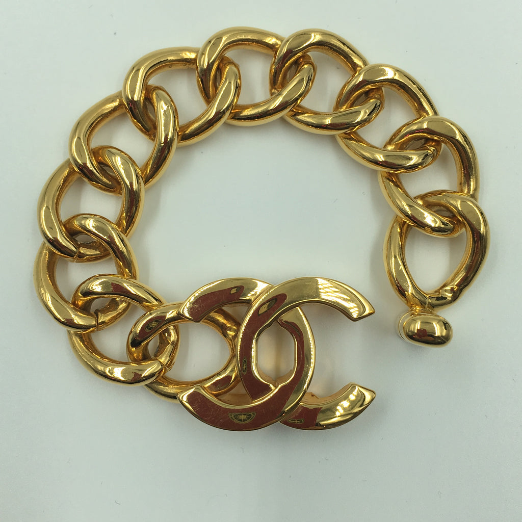 Chanel CC Logo Chain Bracelet Vintage Gold